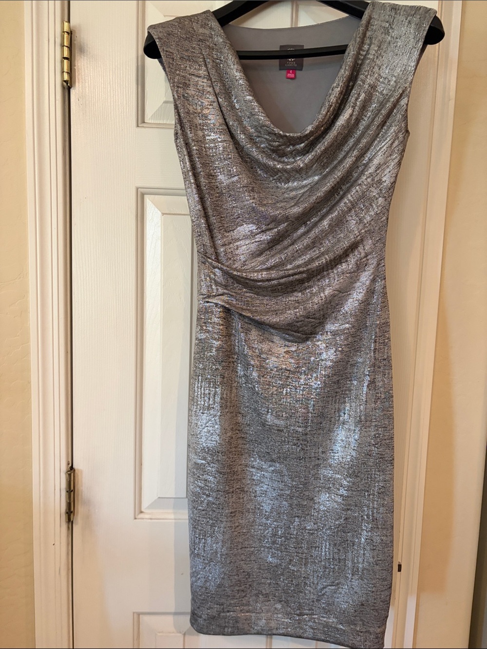 Vince Camuto Silver Metallic Cowl Neck Dress 4